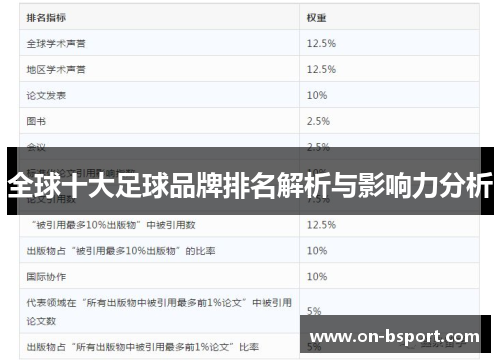 全球十大足球品牌排名解析与影响力分析