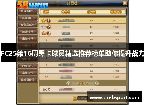 FC25第16周黑卡球员精选推荐榜单助你提升战力